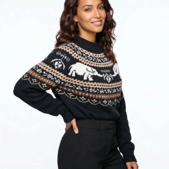 Nellie fair Isle Free people elephant Black and Brown Sweater size S/P - Picture 6 of 10